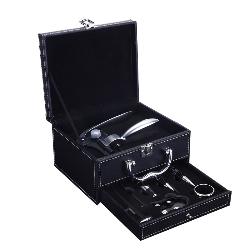 BR-WG15 Double Layer PU Leather Box Wine Opener Set